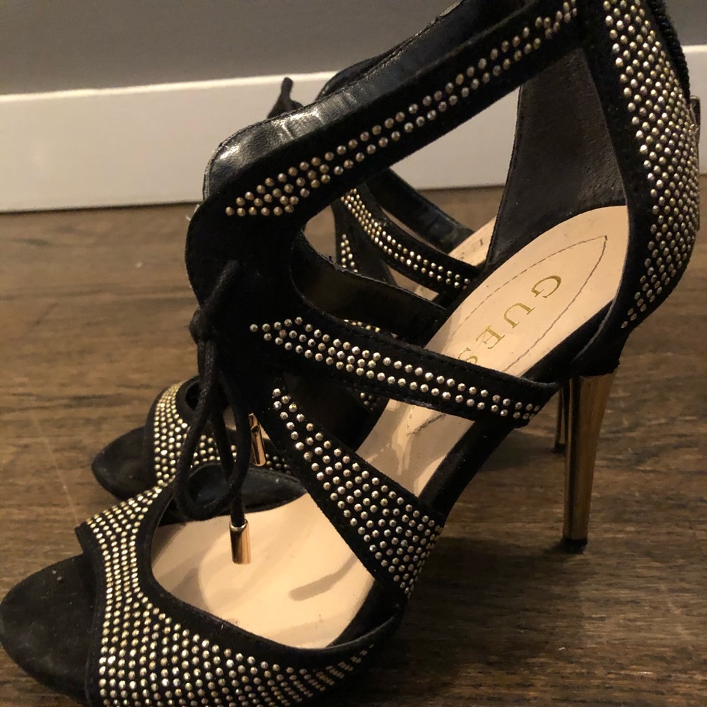 Guess black heels with gold studs